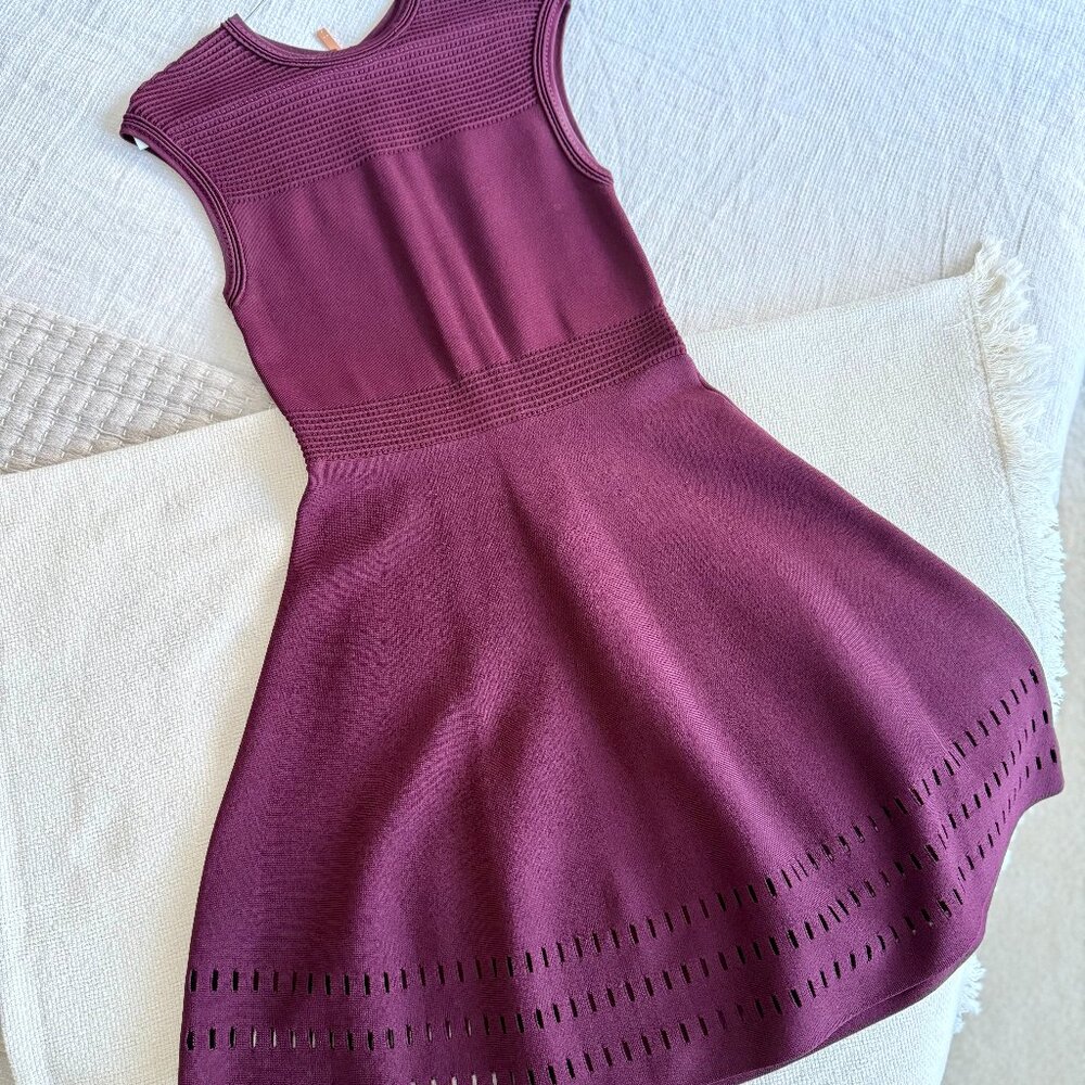 Ted Baker Aurbray Eyelet Knit Burgundy Dress UK Size 2